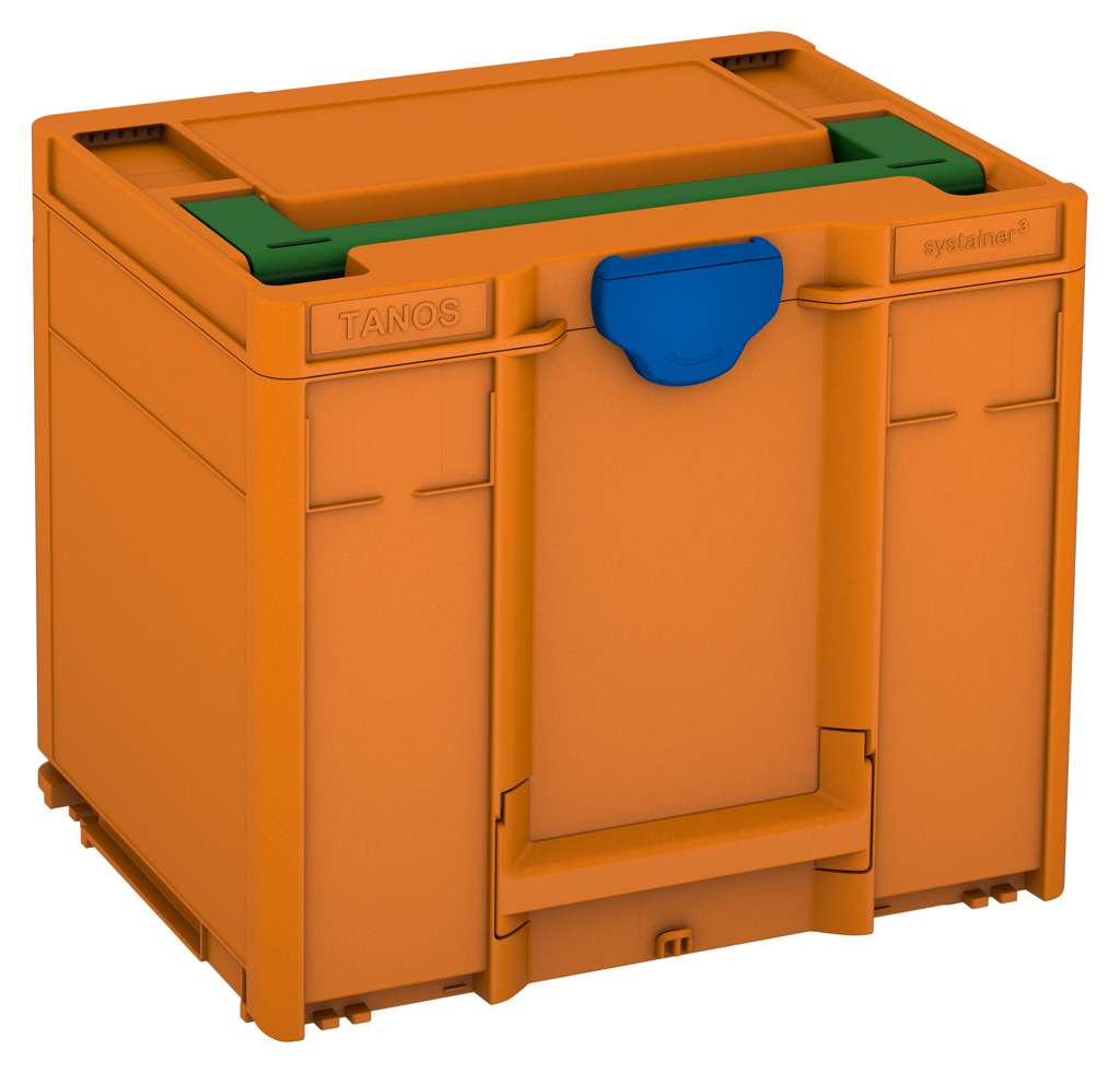 Systainer³ M 337, Deep Orange with Emerald Green lid handle and Signal Blue catches