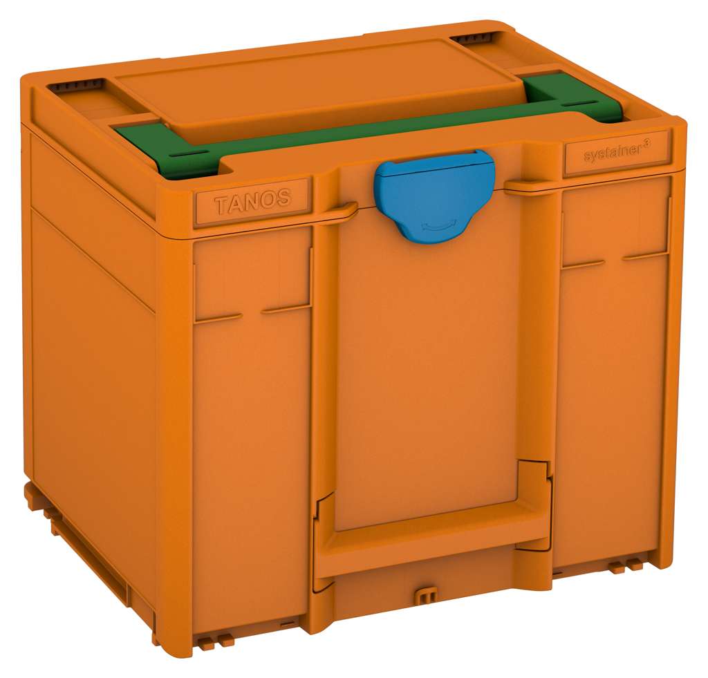 Systainer³ M 337, Deep Orange with Emerald Green lid handle and Sky Blue catches