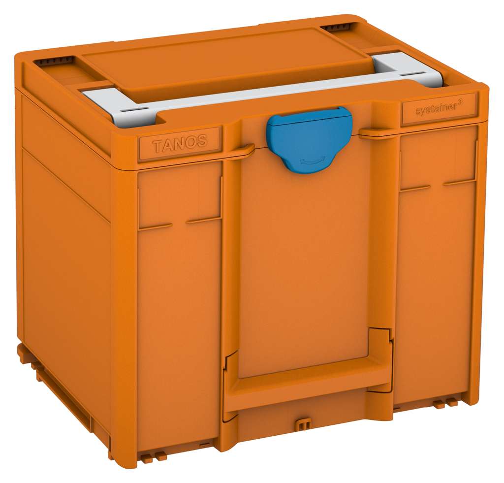 Systainer³ M 337, Deep Orange with Light Grey lid handle and Sky Blue catches