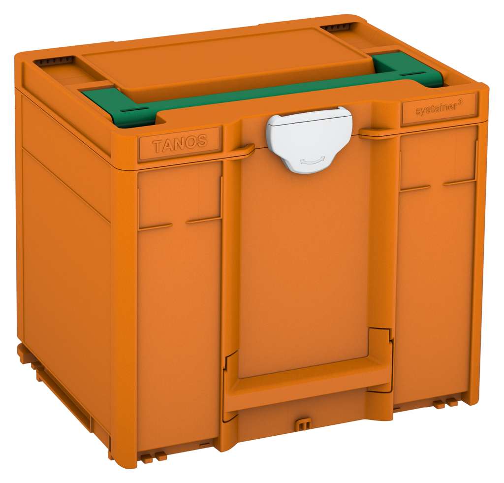 Systainer³ M 337, Deep Orange with Signal Green lid handle and Light Grey catches
