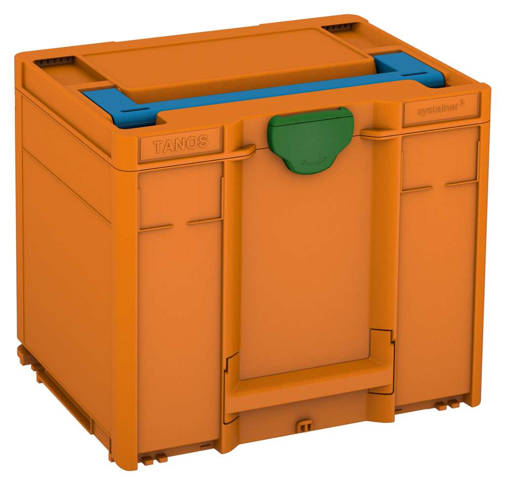 Systainer³ M 337, Deep Orange with Sky Blue lid handle and Emerald Green catches