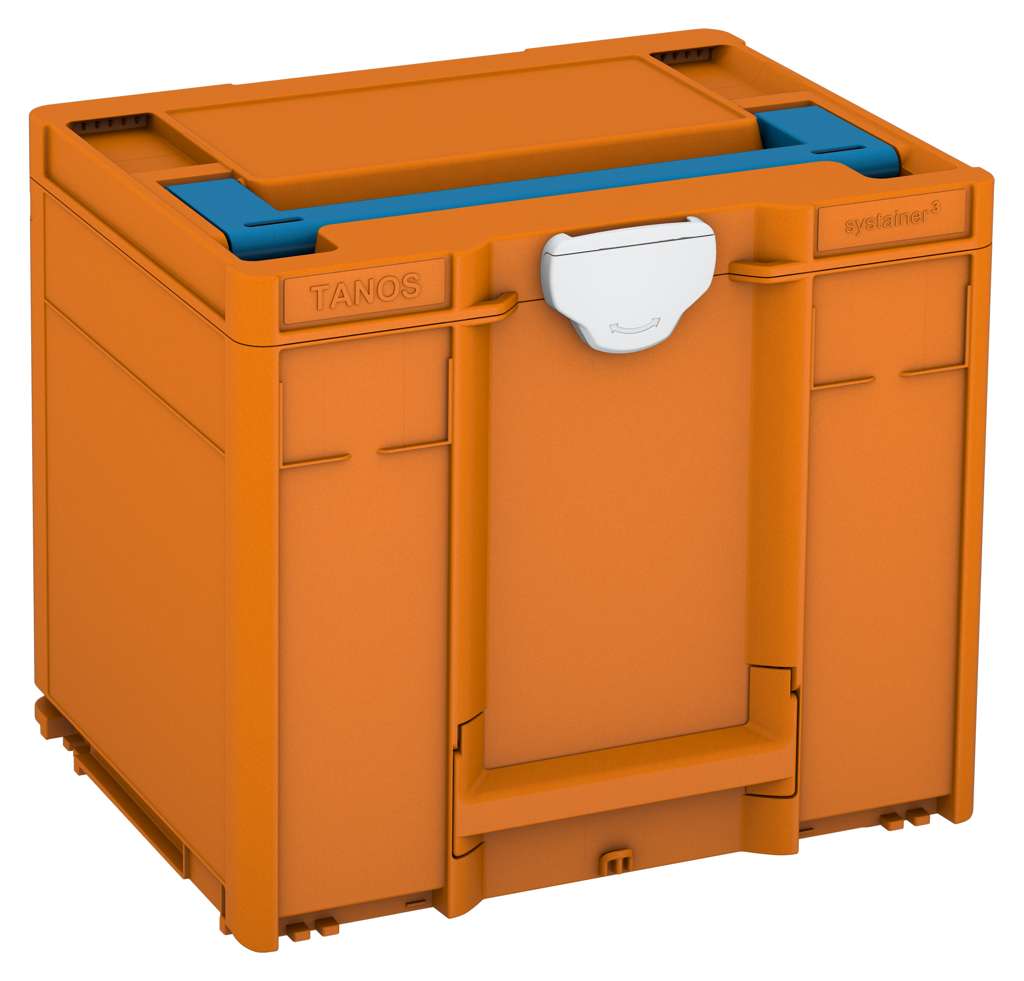 Systainer³ M 337, Deep Orange with Sky Blue lid handle and Light Grey catches