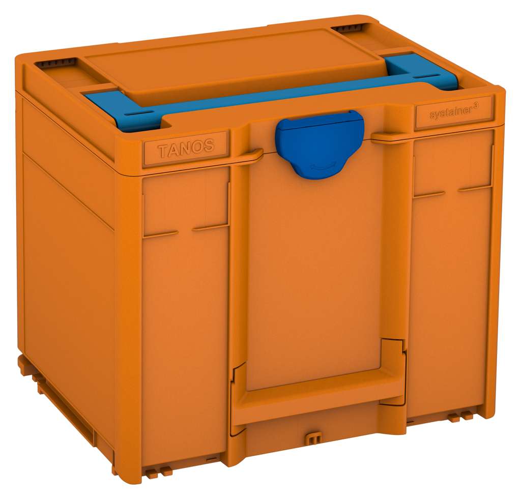 Systainer³ M 337, Deep Orange with Sky Blue lid handle and Signal Blue catches