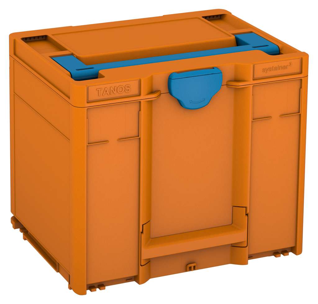 Systainer³ M 337, Deep Orange with Sky Blue lid handle and Sky Blue catches