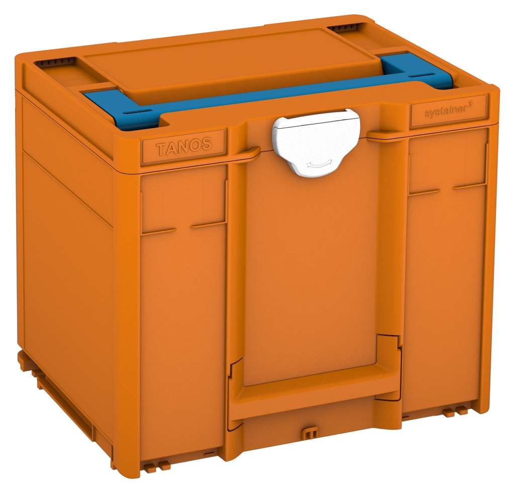 Systainer³ M 337, Deep Orange with Sky Blue lid handle and White catches