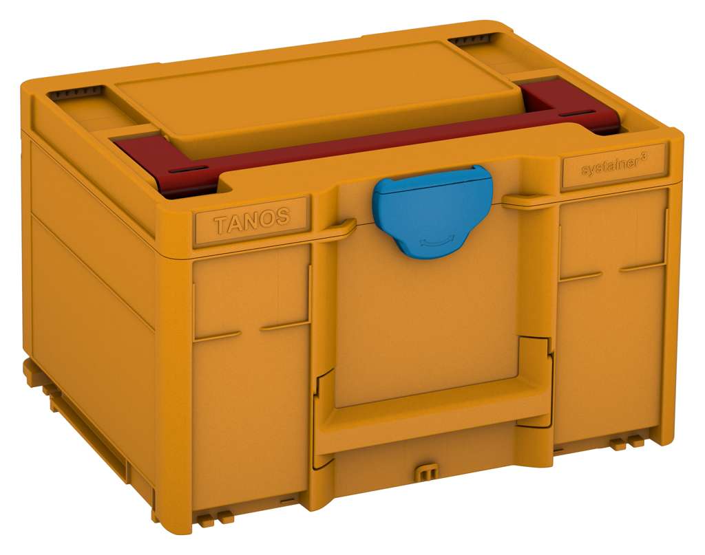 Systainer³ M 237, Daffodil Yellow with Carmine Red lid handle and Sky Blue catches