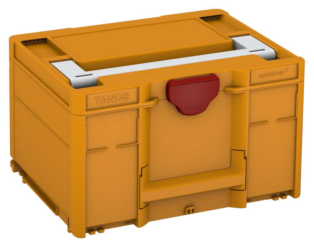 Systainer³ M 237, Daffodil Yellow with Light Grey lid handle and Carmine Red catches