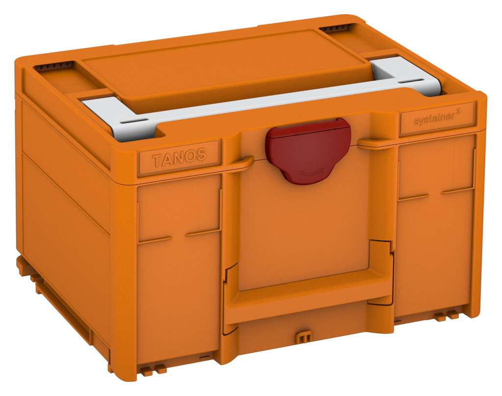 Systainer³ M 237, Deep Orange with Light Grey lid handle and Carmine Red catches