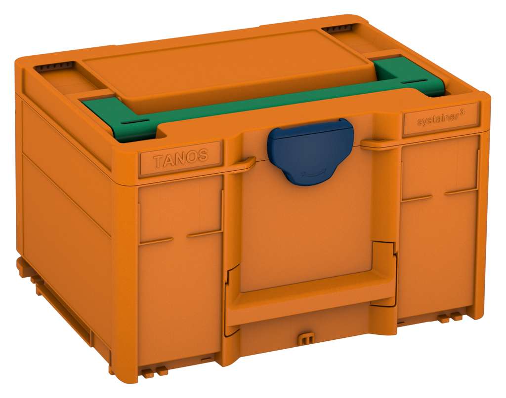 Systainer³ M 237, Deep Orange with Signal Green lid handle and Sapphire Blue catches