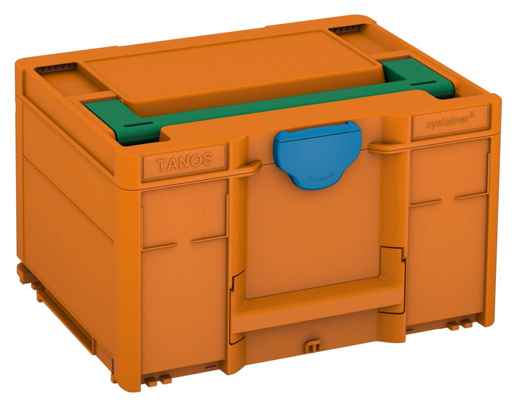 Systainer³ M 237, Deep Orange with Signal Green lid handle and Sky Blue catches