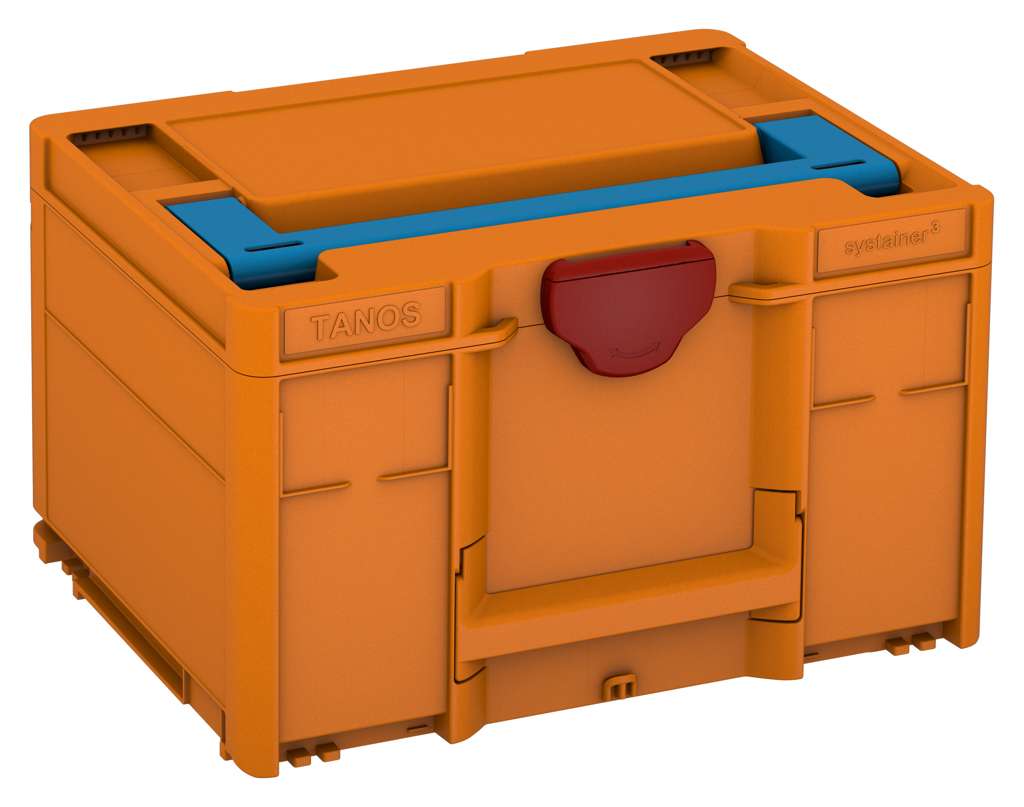Systainer³ M 237, Deep Orange with Sky Blue lid handle and Carmine Red catches