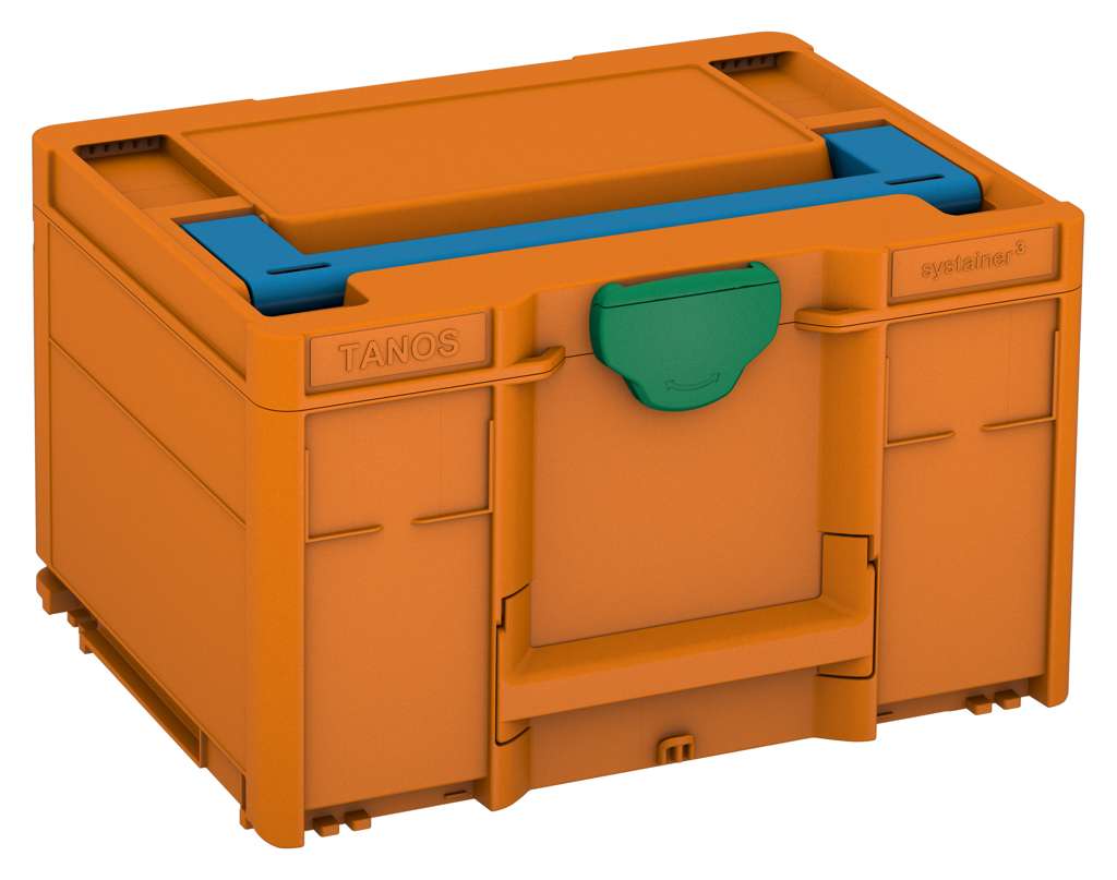 Systainer³ M 237, Deep Orange with Sky Blue lid handle and Signal Green catches