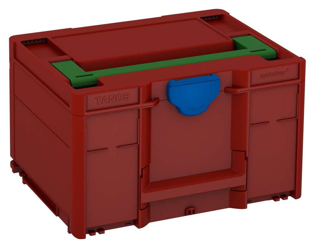 Systainer³ M 237, Carmine Red with Emerald Green lid handle and Signal Blue catches