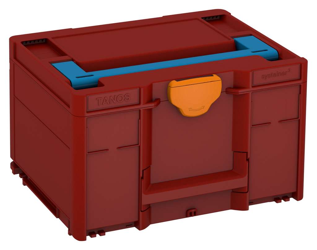 Systainer³ M 237, Carmine Red with Sky Blue lid handle and Deep Orange catches
