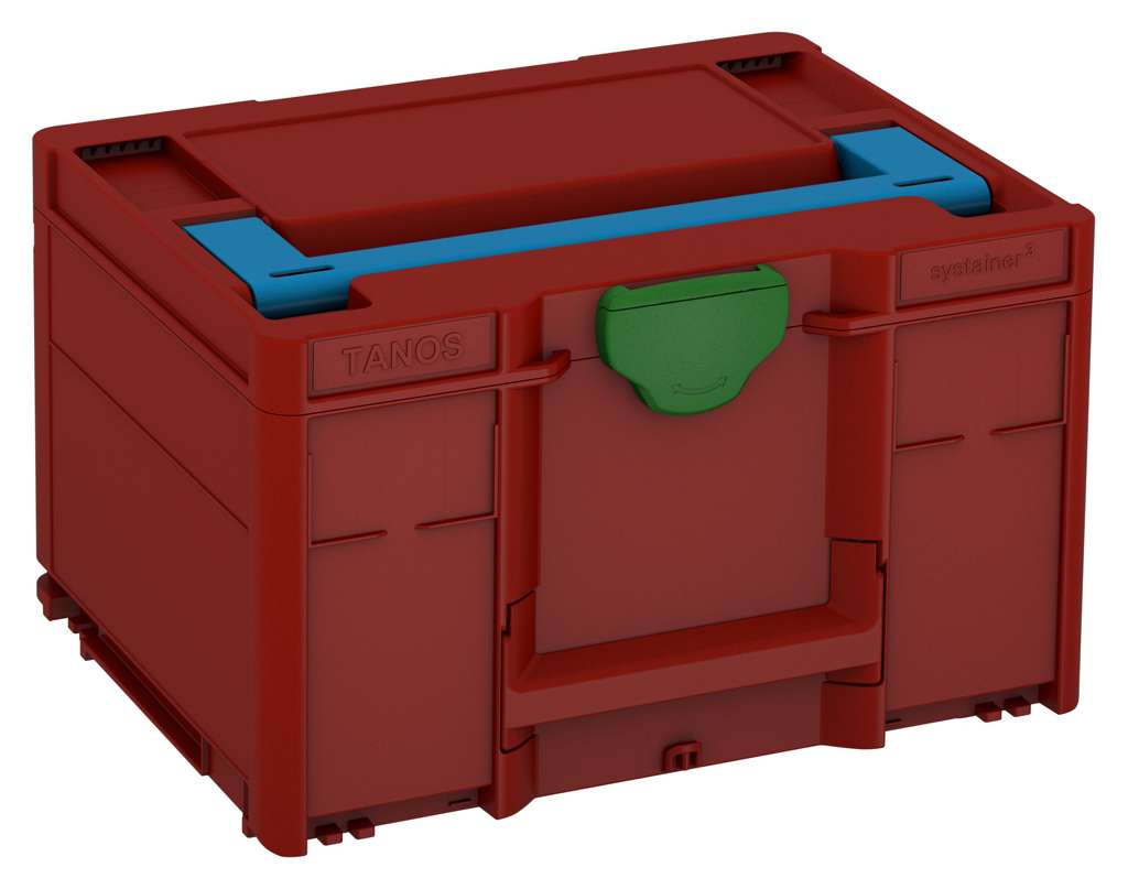 Systainer³ M 237, Carmine Red with Sky Blue lid handle and Emerald Green catches