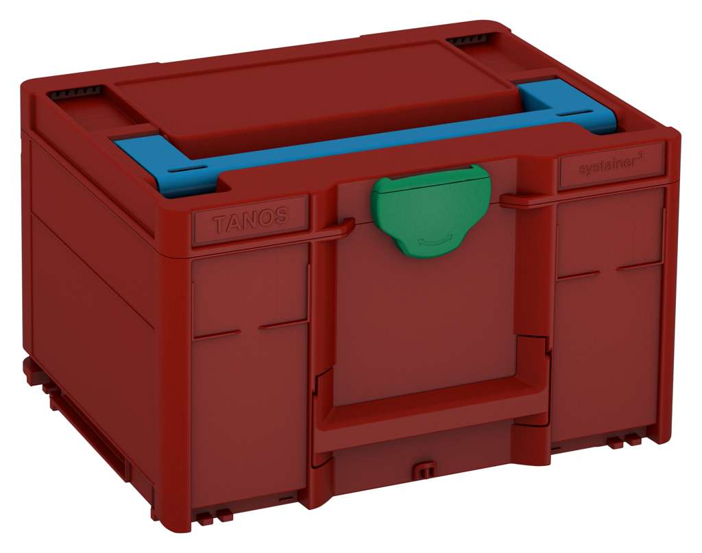 Systainer³ M 237, Carmine Red with Sky Blue lid handle and Signal Green catches