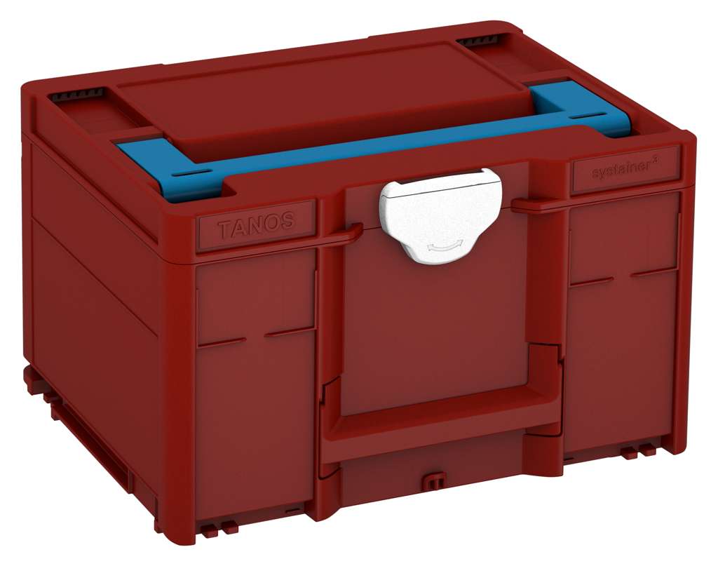 Systainer³ M 237, Carmine Red with Sky Blue lid handle and White catches