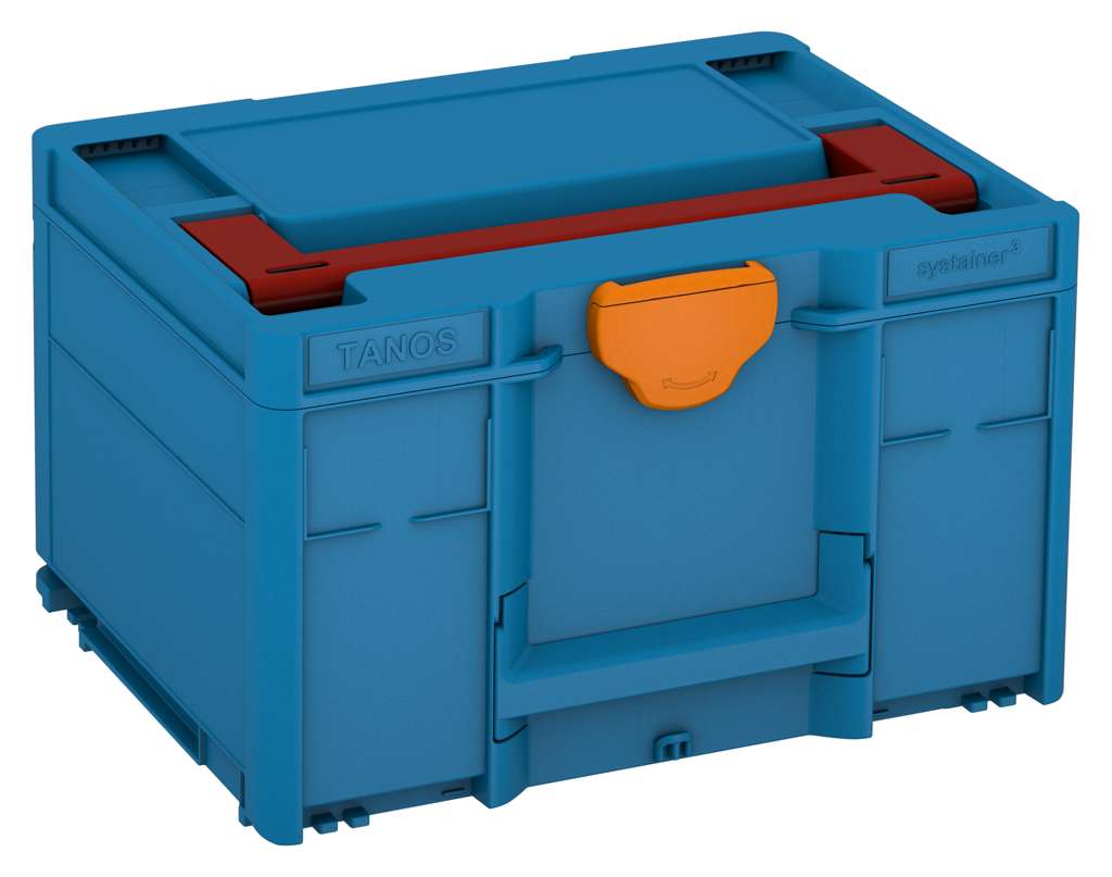 Systainer³ M 237, Sky Blue with Carmine Red lid handle and Deep Orange catches