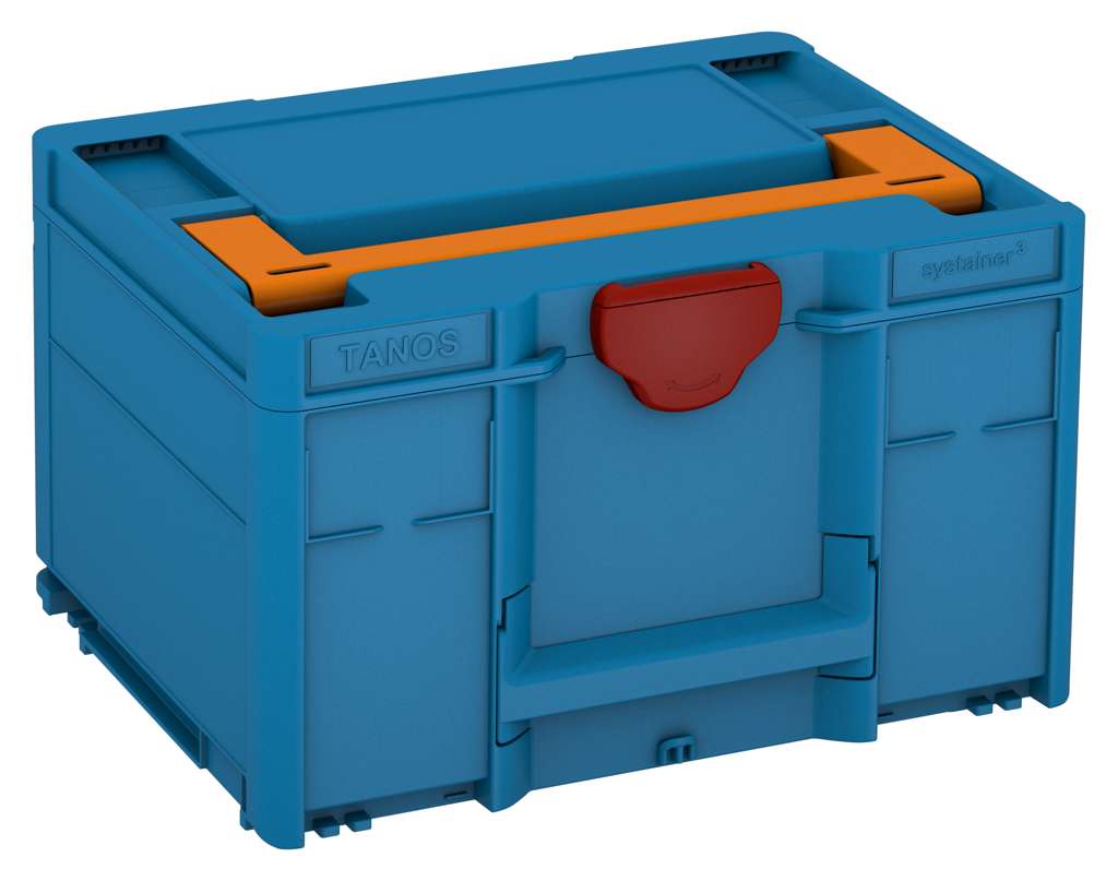 Systainer³ M 237, Sky Blue with Deep Orange lid handle and Carmine Red catches