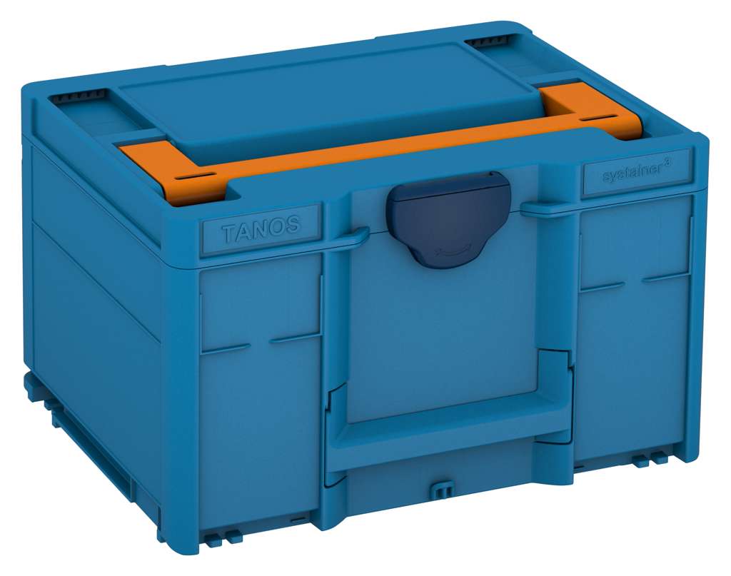 Systainer³ M 237, Sky Blue with Deep Orange lid handle and Sapphire Blue catches