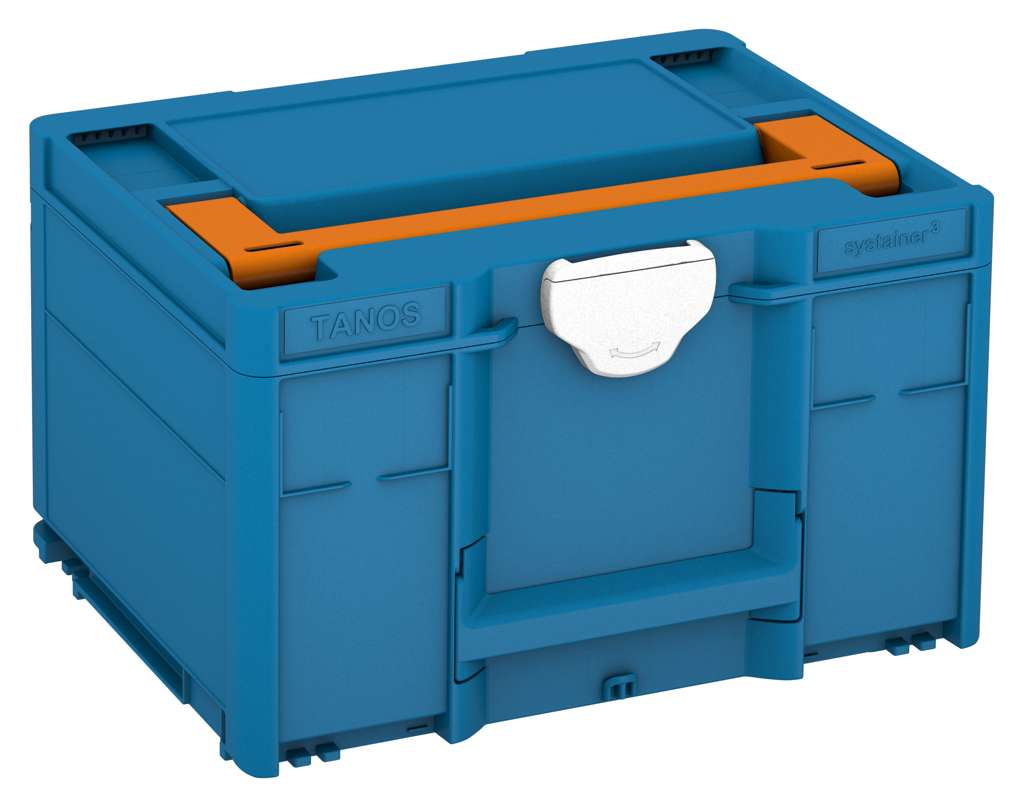 Systainer³ M 237, Sky Blue with Deep Orange lid handle and White catches
