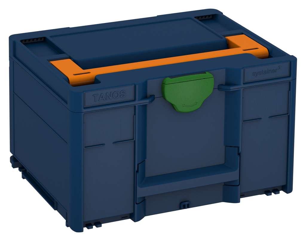Systainer³ M 237, Sapphire Blue with Deep Orange lid handle and Emerald Green catches