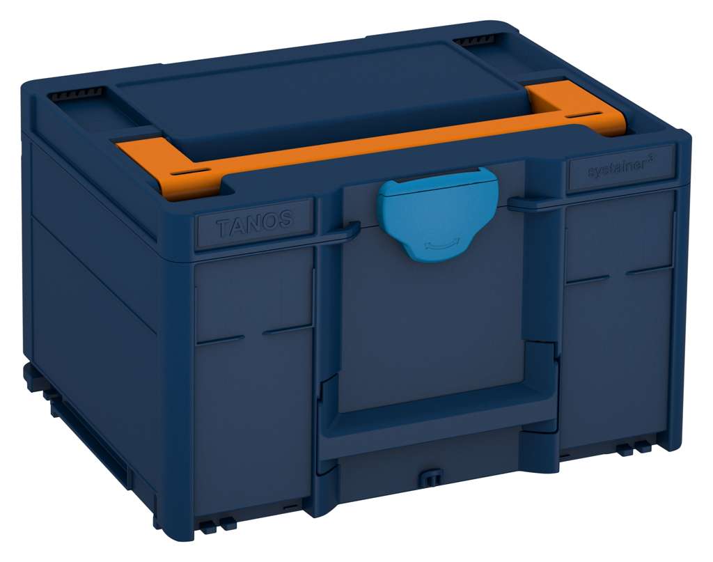 Systainer³ M 237, Sapphire Blue with Deep Orange lid handle and Sky Blue catches