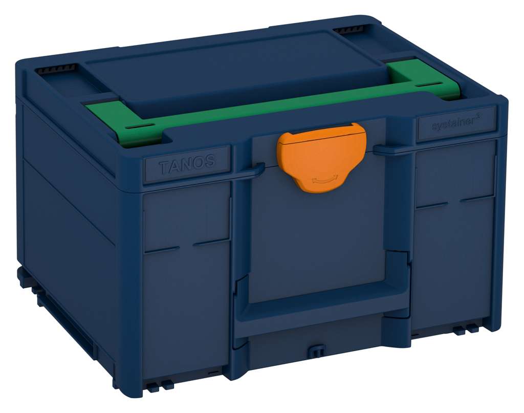 Systainer³ M 237, Sapphire Blue with Signal Green lid handle and Deep Orange catches