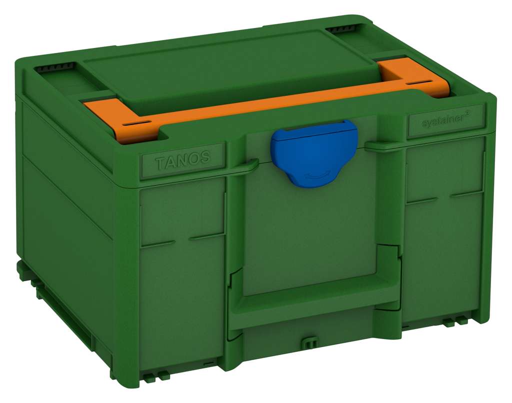 Systainer³ M 237, Emerald Green with Deep Orange lid handle and Signal Blue catches