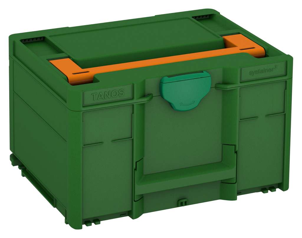 Systainer³ M 237, Emerald Green with Deep Orange lid handle and Signal Green catches