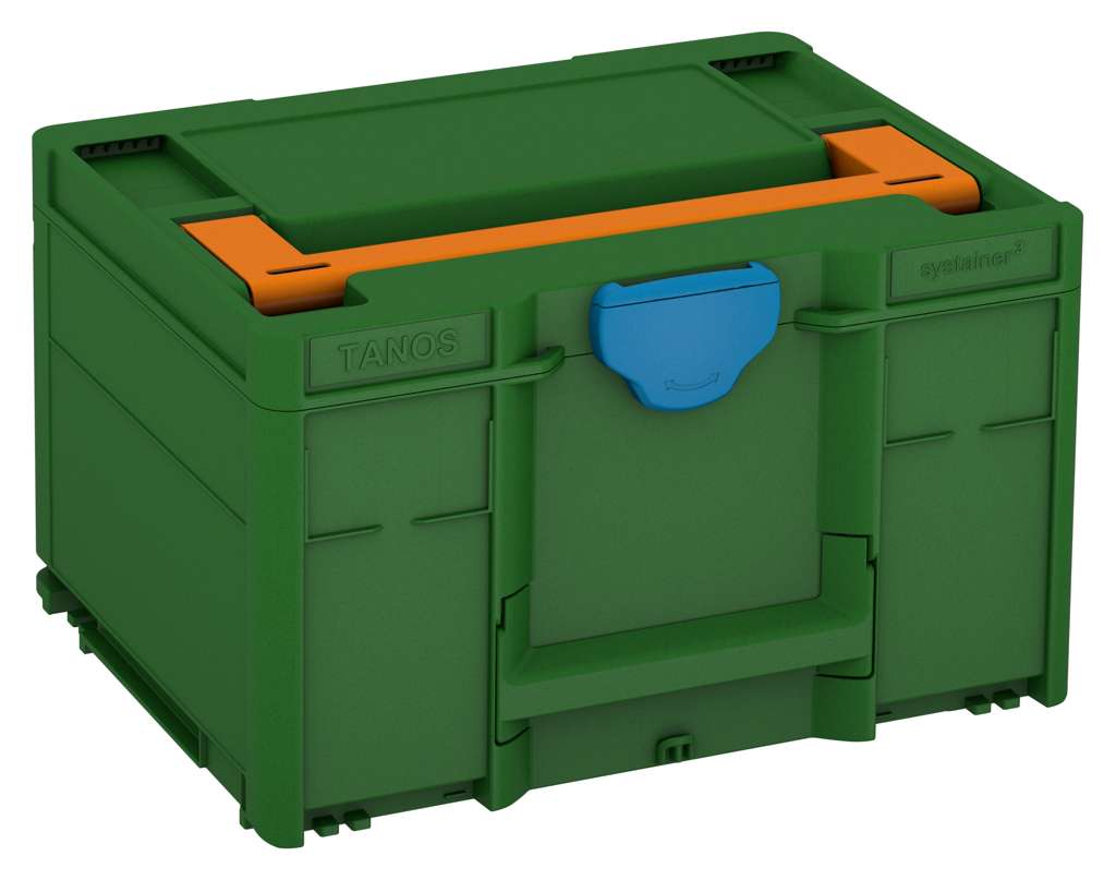 Systainer³ M 237, Emerald Green with Deep Orange lid handle and Sky Blue catches