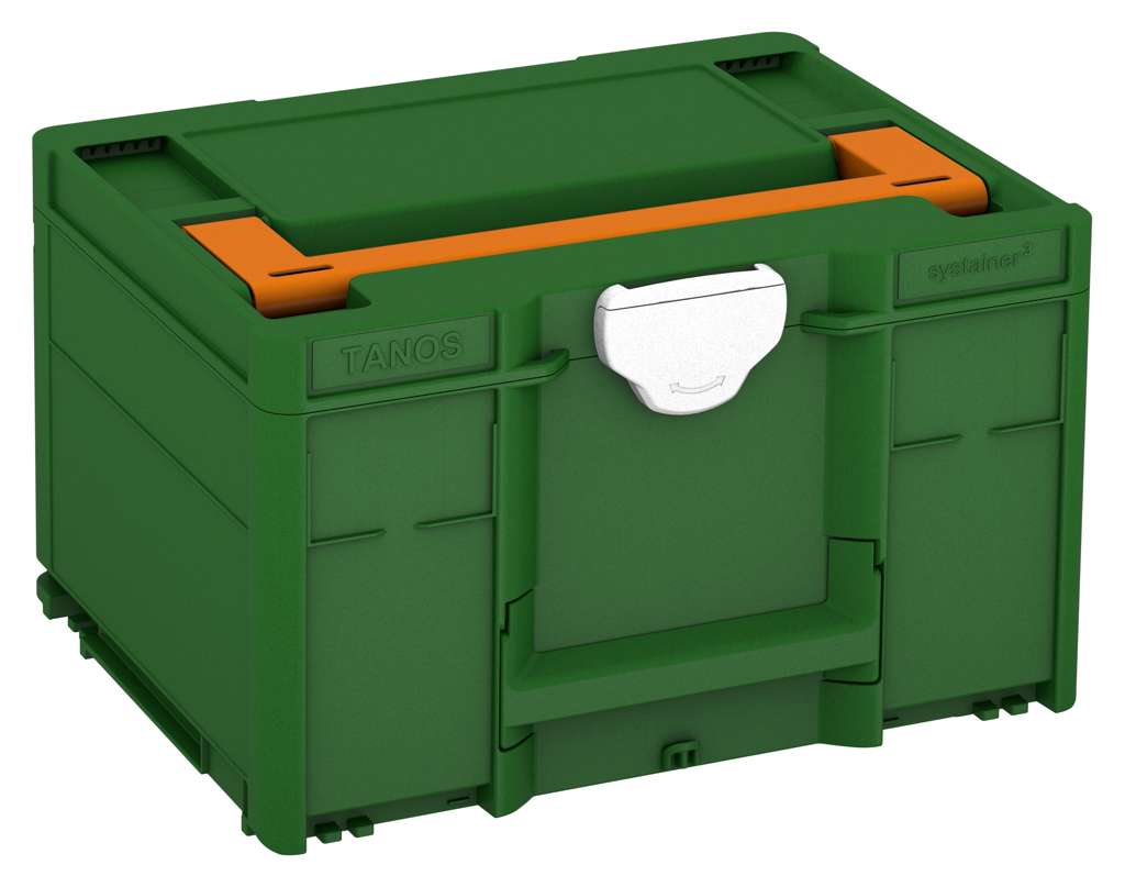 Systainer³ M 237, Emerald Green with Deep Orange lid handle and White catches