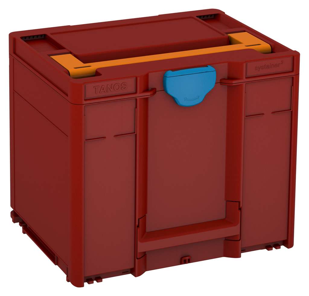 Systainer³ M 337, Carmine Red with Deep Orange lid handle and Sky Blue catches