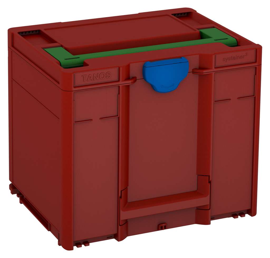 Systainer³ M 337, Carmine Red with Emerald Green lid handle and Signal Blue catches