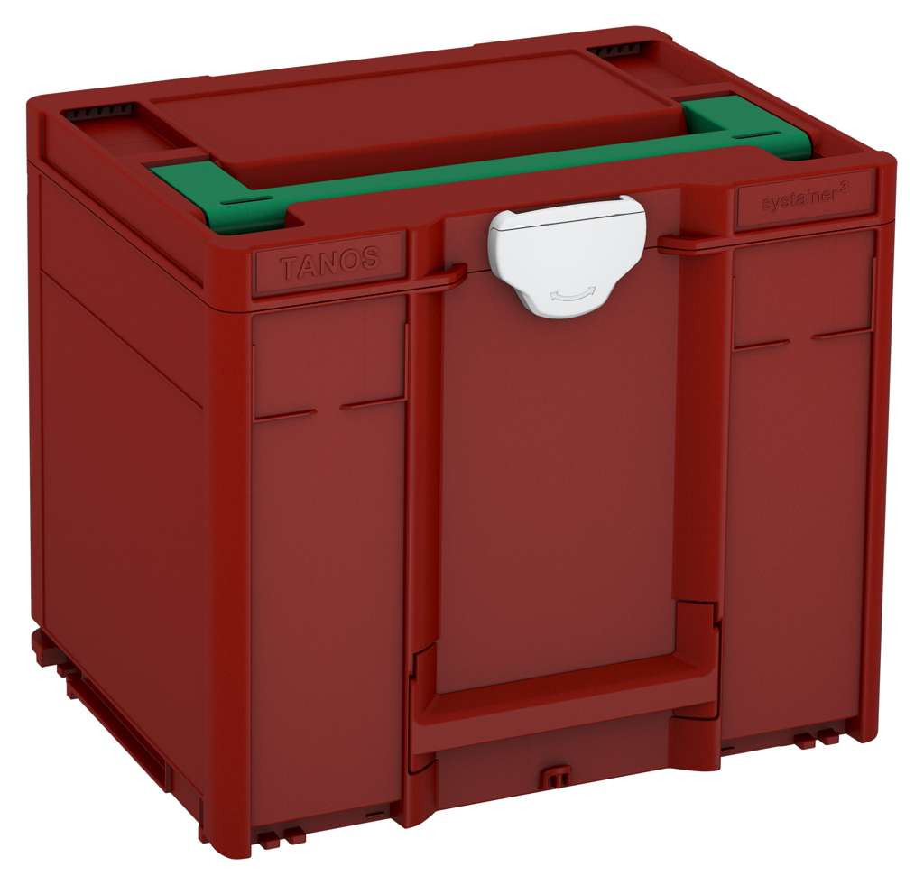 Systainer³ M 337, Carmine Red with Signal Green lid handle and Light Grey catches