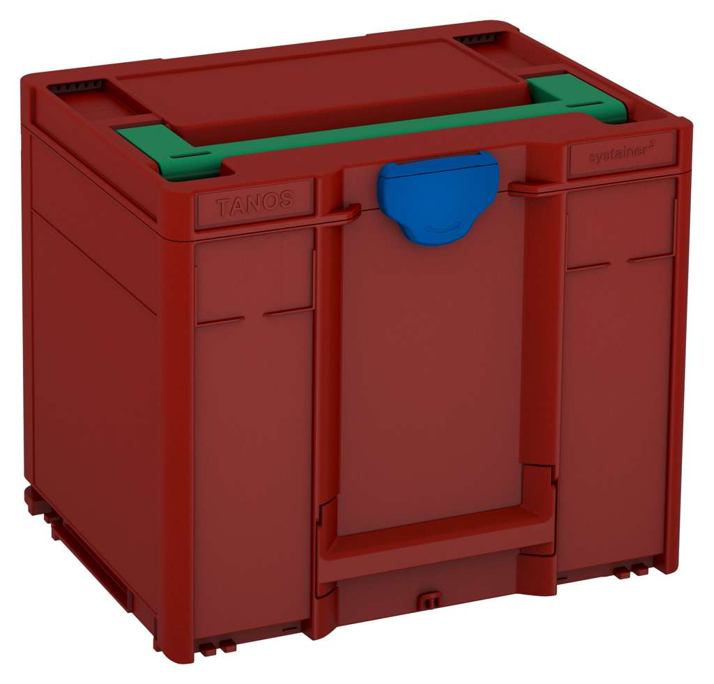 Systainer³ M 337, Carmine Red with Signal Green lid handle and Signal Blue catches