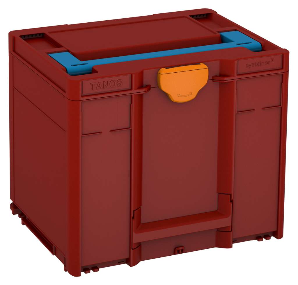 Systainer³ M 337, Carmine Red with Sky Blue lid handle and Deep Orange catches