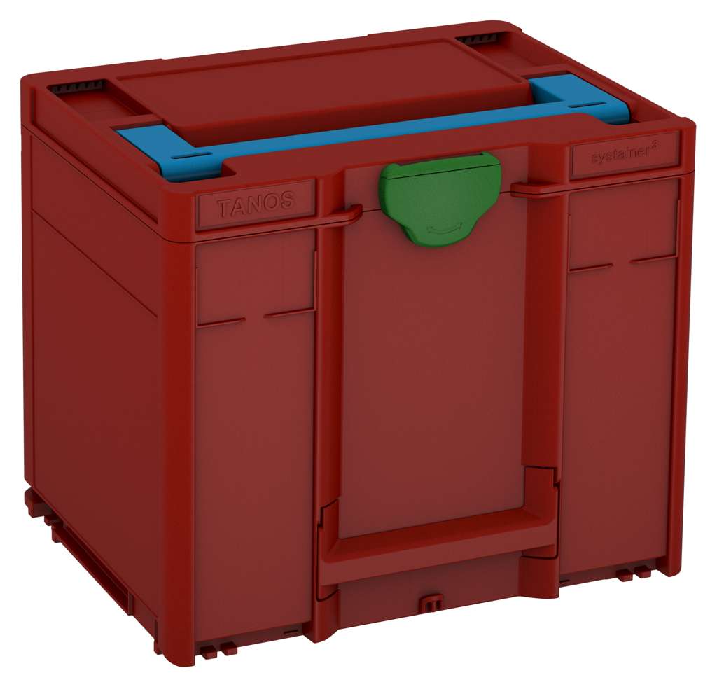 Systainer³ M 337, Carmine Red with Sky Blue lid handle and Emerald Green catches