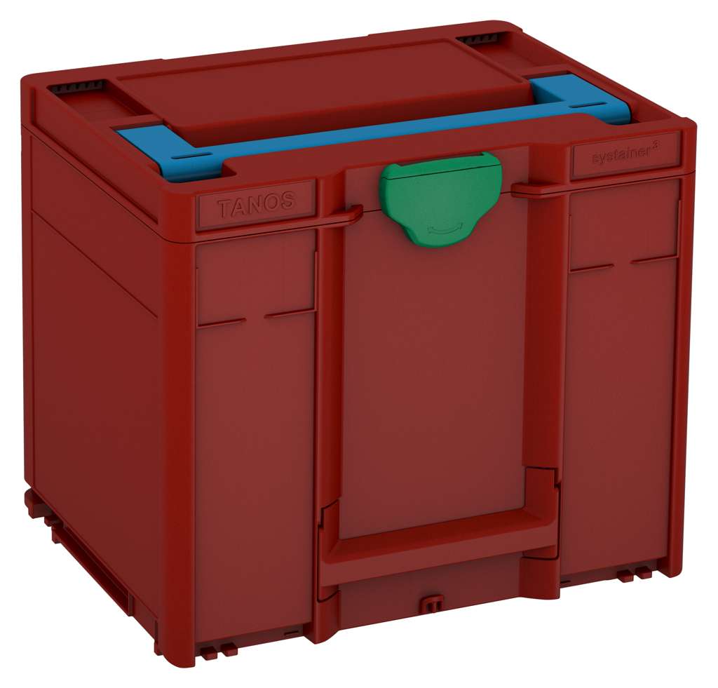 Systainer³ M 337, Carmine Red with Sky Blue lid handle and Signal Green catches