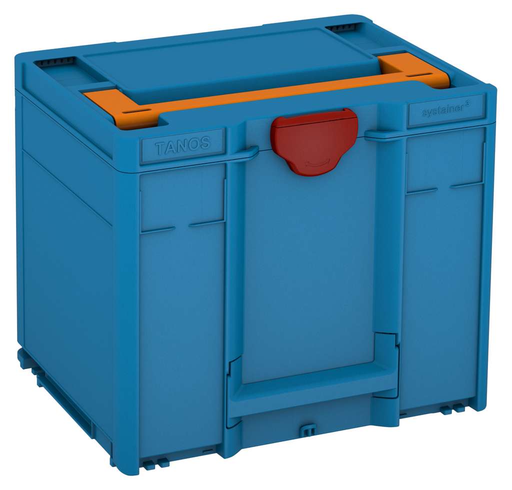 Systainer³ M 337, Sky Blue with Deep Orange lid handle and Carmine Red catches