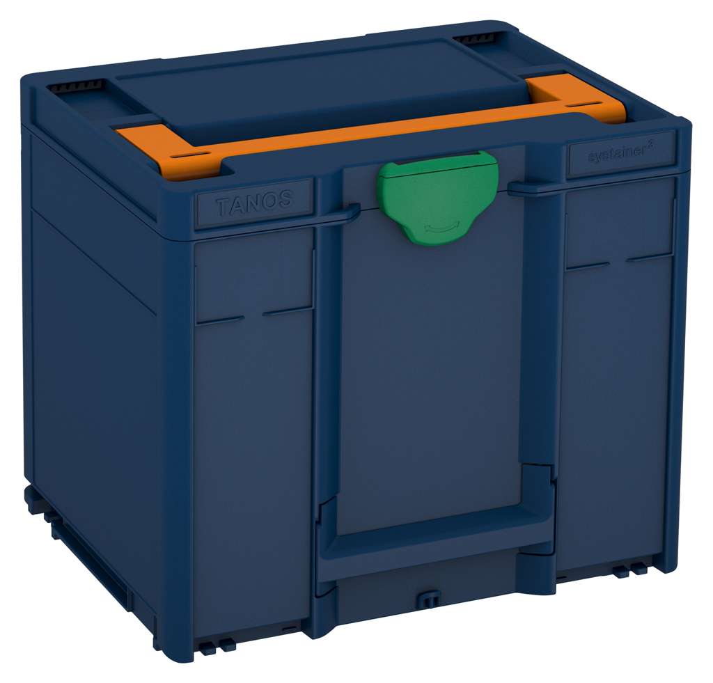 Systainer³ M 337, Sapphire Blue with Deep Orange lid handle and Signal Green catches
