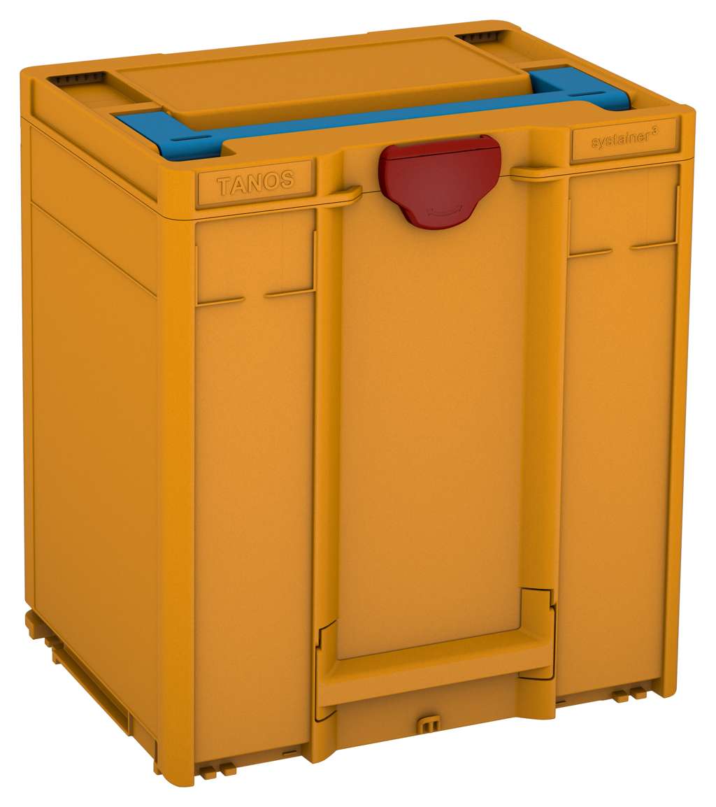 Systainer³ M 437, Daffodil Yellow with Sky Blue lid handle and Carmine Red catches