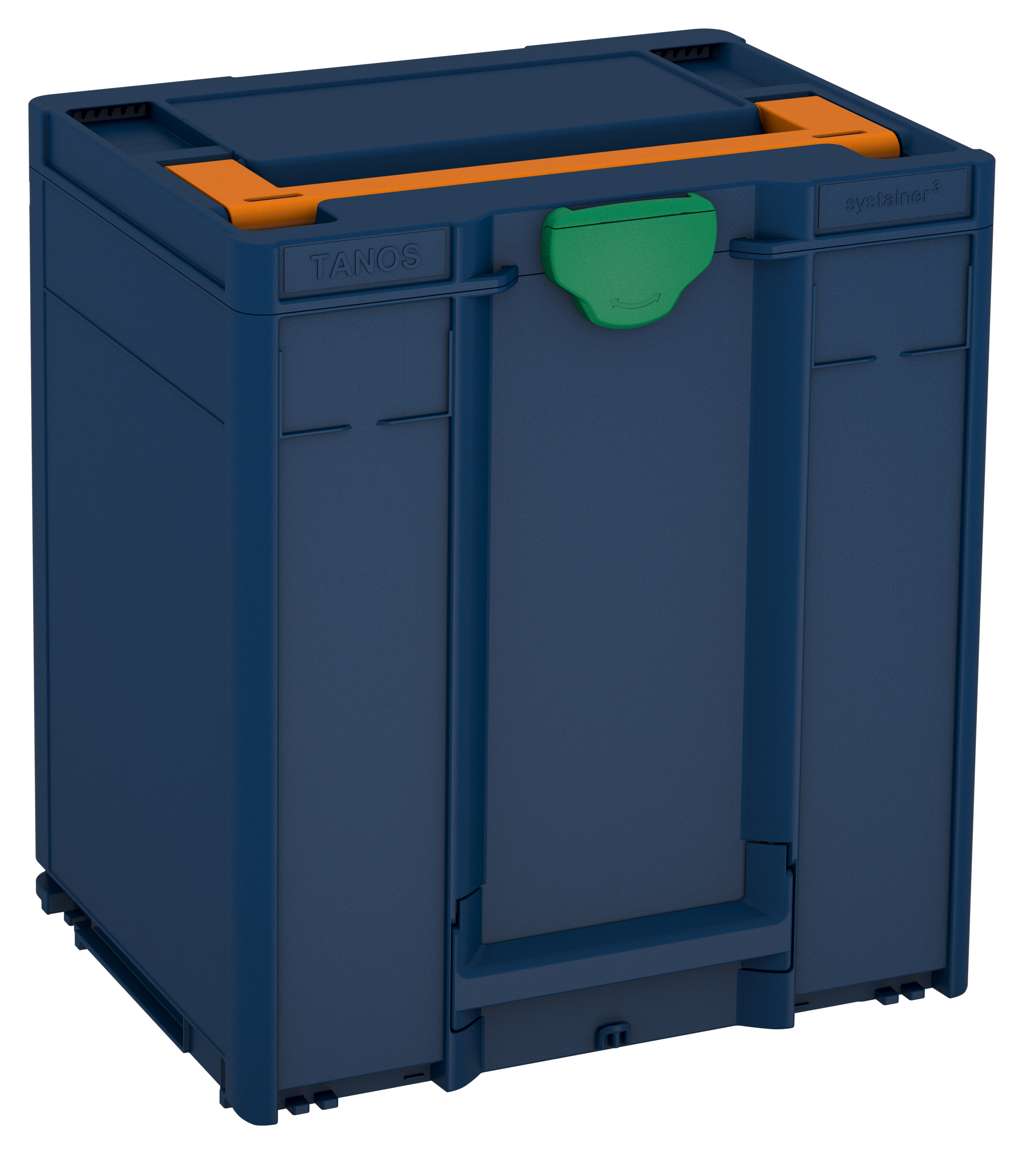 Systainer³ M 437, Sapphire Blue with Deep Orange lid handle and Signal Green catches