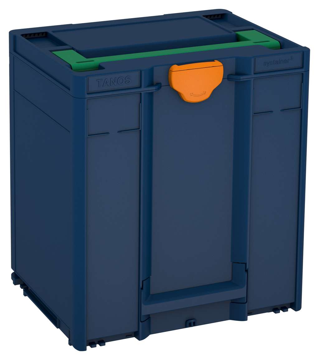 Systainer³ M 437, Sapphire Blue with Signal Green lid handle and Deep Orange catches