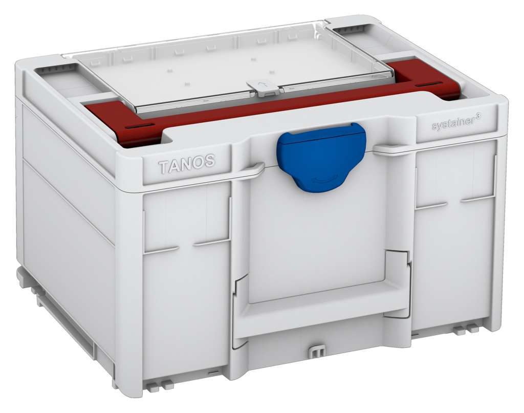 Systainer³ Lid Compartment M 237, Light Grey with Carmine Red lid handle and Signal Blue catches