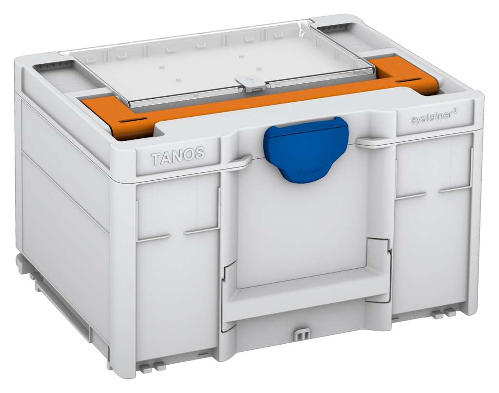 Systainer³ Lid Compartment M 237, Light Grey with Deep Orange lid handle and Signal Blue catches