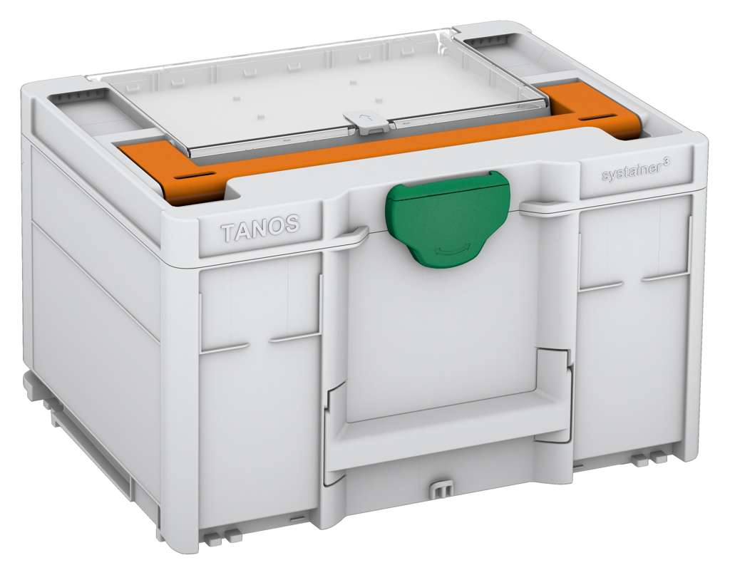 Systainer³ Lid Compartment M 237, Light Grey with Deep Orange lid handle and Signal Green catches