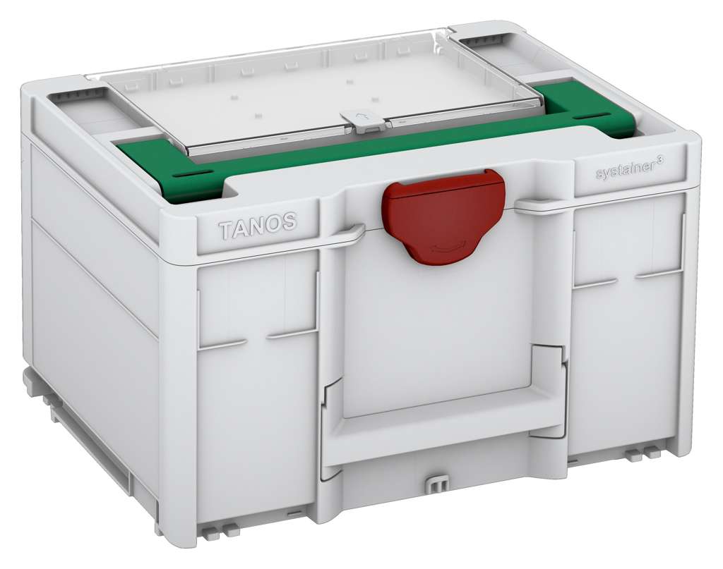 Systainer³ Lid Compartment M 237, Light Grey with Signal Green lid handle and Carmine Red catches