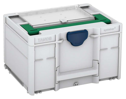 Systainer³ Lid Compartment M 237, Light Grey with Signal Green lid handle and Sapphire Blue catches