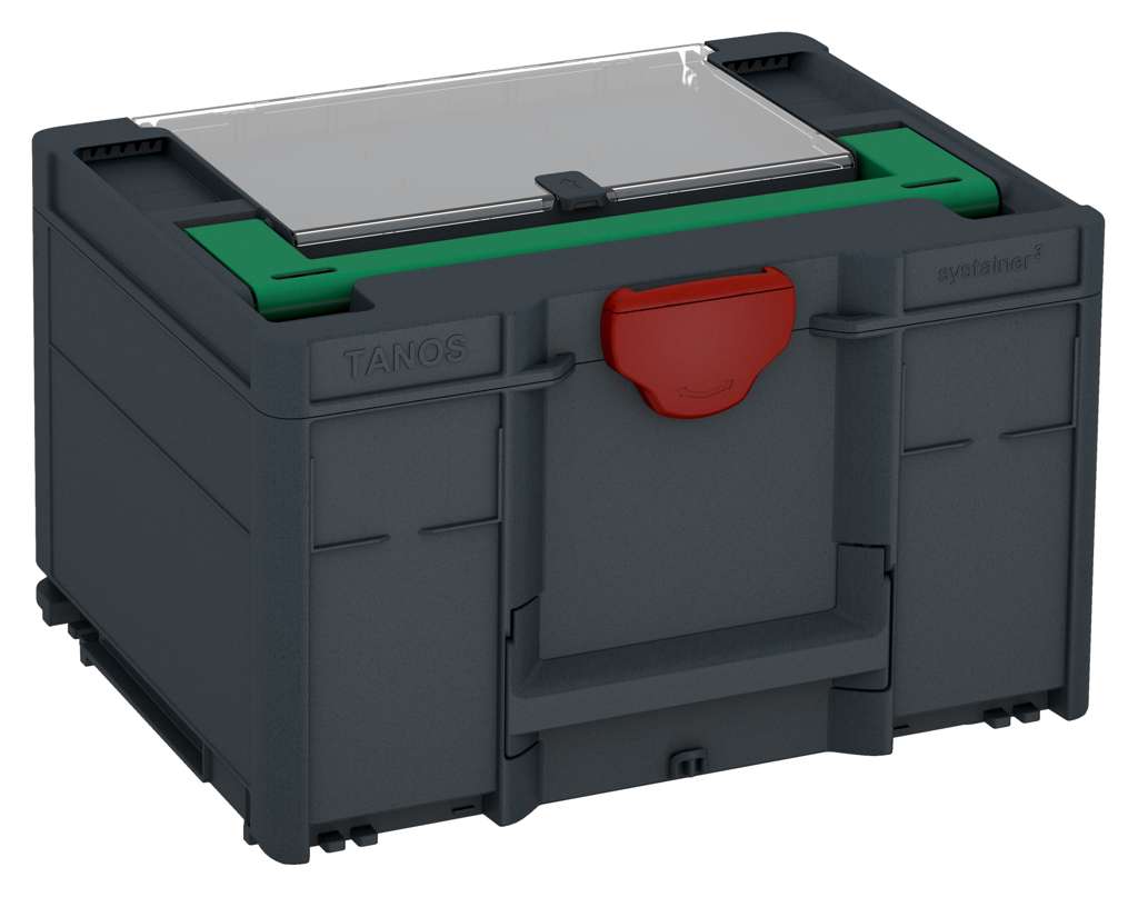 Systainer³ Lid Compartment M 237, Anthracite with Signal Green lid handle and Carmine Red catches